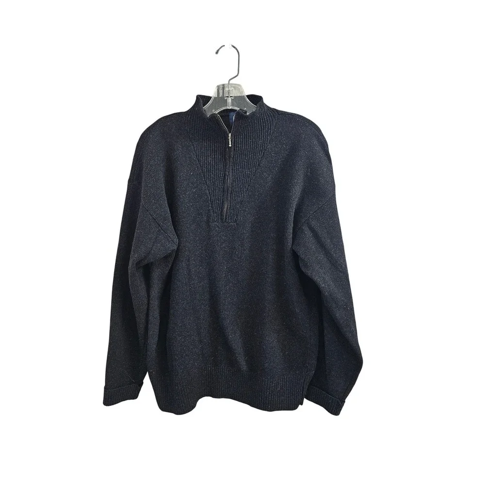 GAP‎ Vintage 90s 100% Lambswool Quarter Zip Sweater Charcoal Gray Small Y2K Cozy